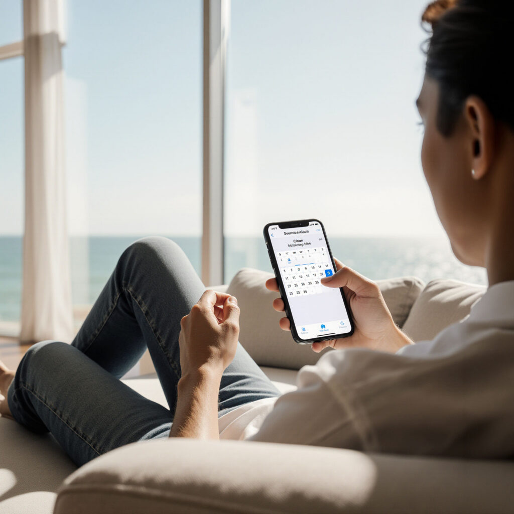 Guest scheduling Sudsies pickup and delivery service from home