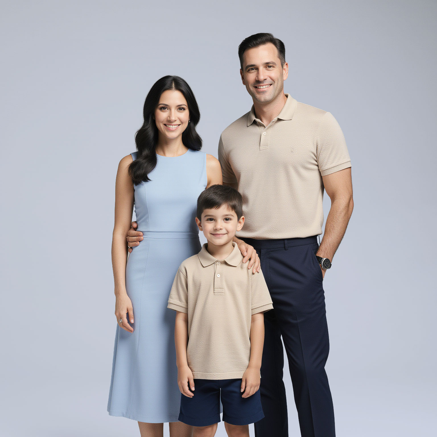 Family dressed in polished casual attire near Pinecrest dry cleaner