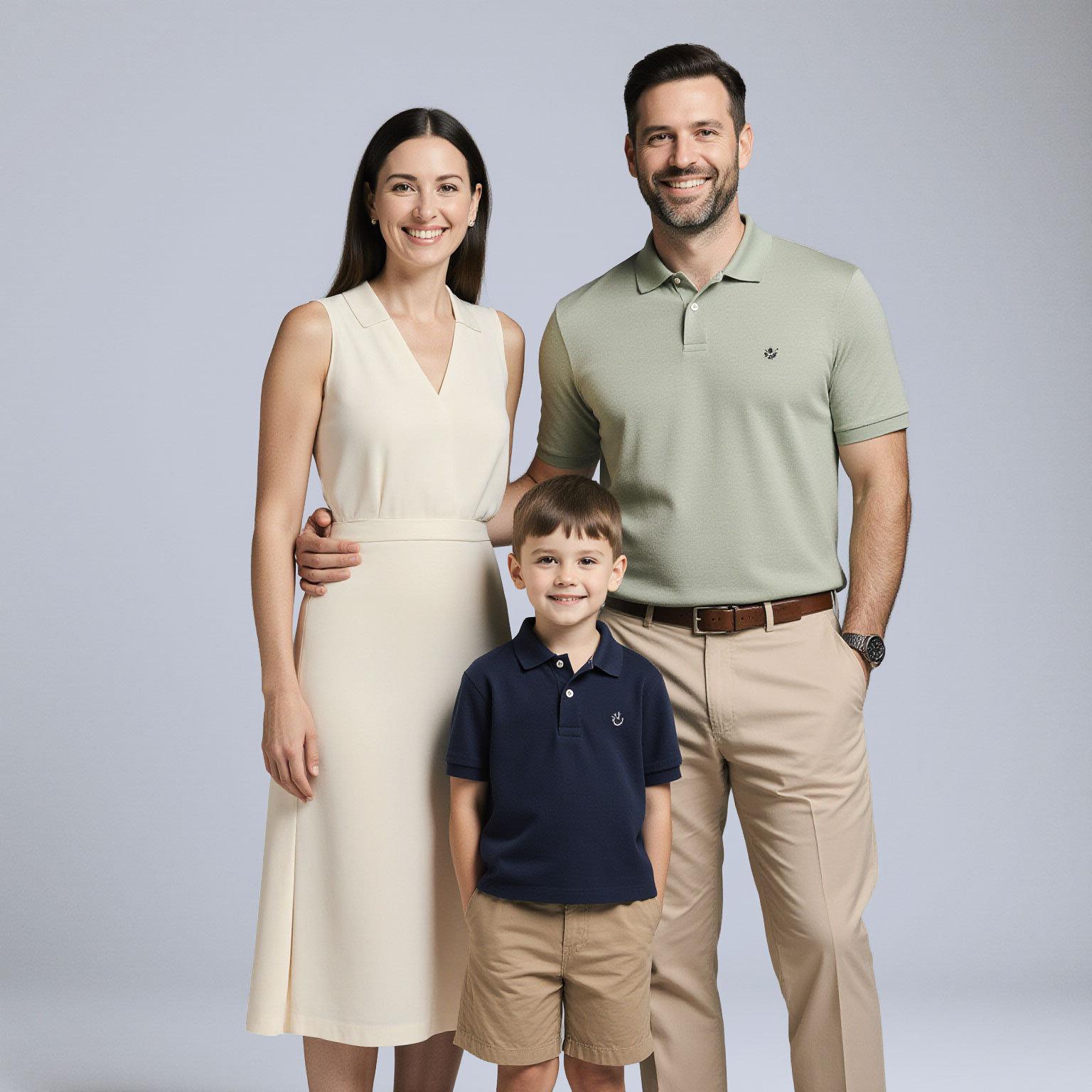 Family dressed in refined casual attire representing Pinecrest dry cleaning guests